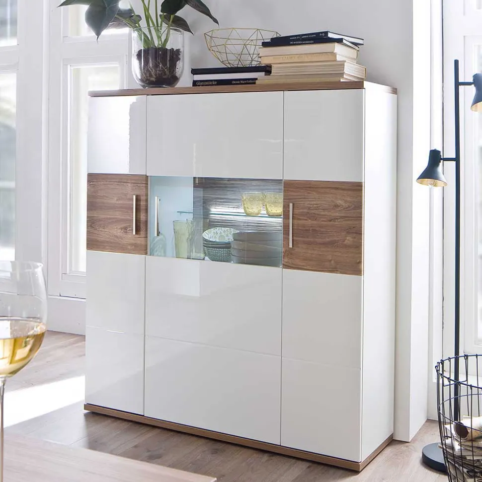 120 cm breites Highboard in Weiß Glanz - Icadro II