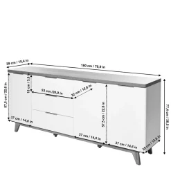 180 cm breites Sideboard in Weiß - Xuana