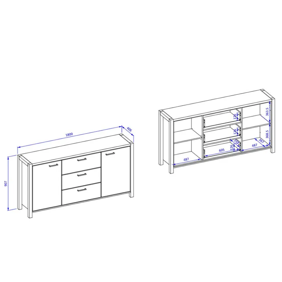 91 cm hohes Sideboard - nur 41 cm tief - Zavorra