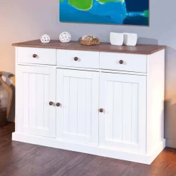 130 cm Kiefer Sideboard in Weiß Braun - Vatina