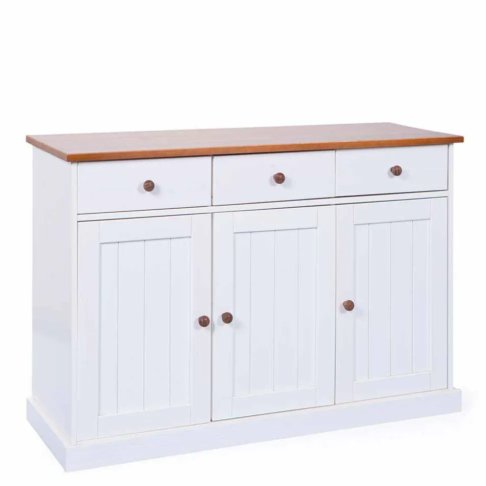 130 cm Kiefer Sideboard in Weiß Braun - Vatina