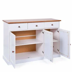 130 cm Kiefer Sideboard in Weiß Braun - Vatina