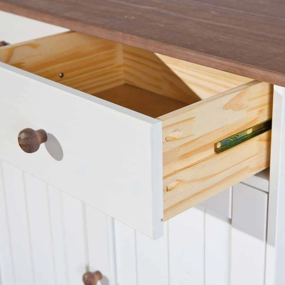 130 cm Kiefer Sideboard in Weiß Braun - Vatina