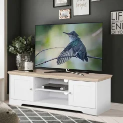 120 cm langes TV Lowboard in Weiß & Eiche - Akedra