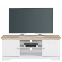 120 cm langes TV Lowboard in Weiß & Eiche - Akedra