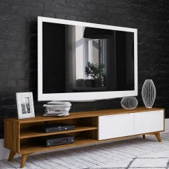 220 cm langes TV Lowboard in Wildeiche mit Weiß - Diesta I