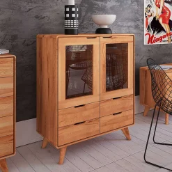 110 cm niedrige Holzvitrine aus Kernbuche - Junola
