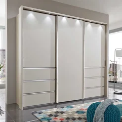 3 Schiebetüren Schlafzimmer Schrank in Beige - Zesgina