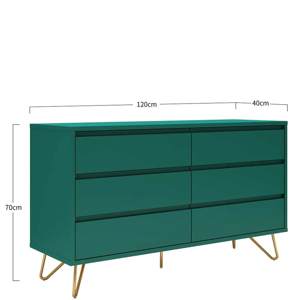 6 Schubladen Kommode in Grün & Gold - Ricriava
