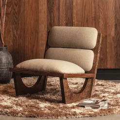 Akazienholz Sessel in Beige Boucle - Uriscano