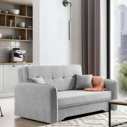 Ausklappbare Couch in Hellgrau Veloursbezug - Kidur