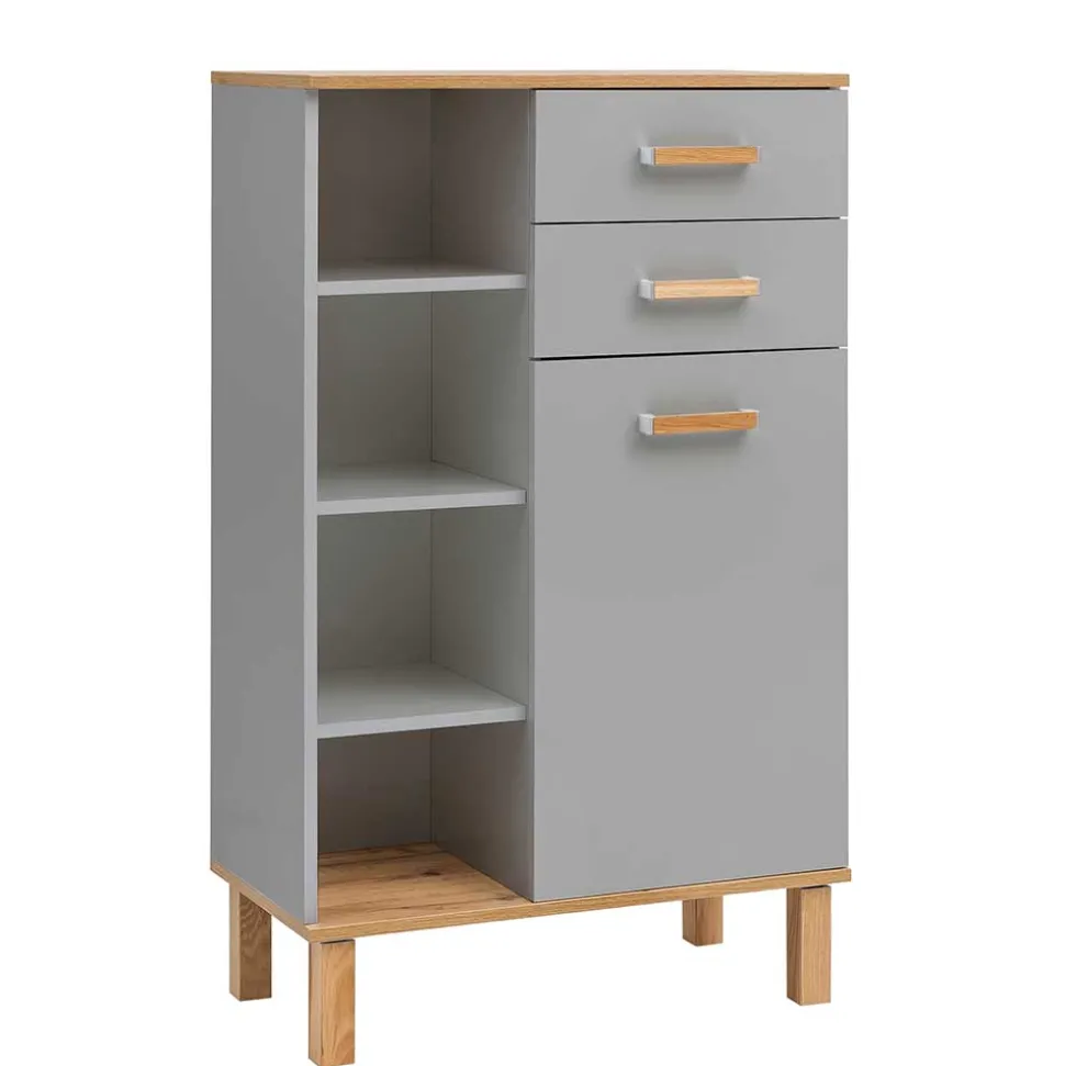 Bad Highboard in Platingrau und Eiche - Nienzo