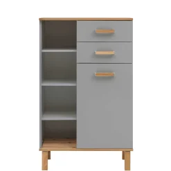 Bad Highboard in Platingrau und Eiche - Nienzo