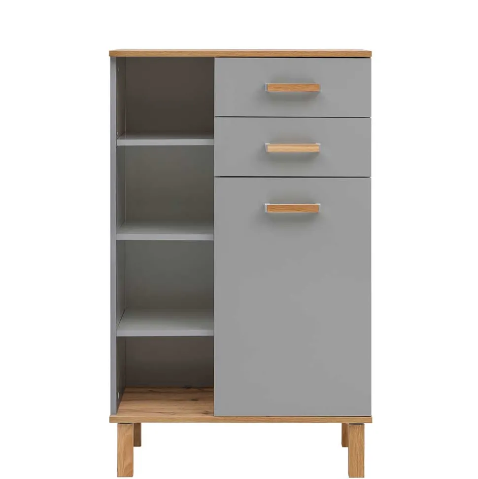 Bad Highboard in Platingrau und Eiche - Nienzo