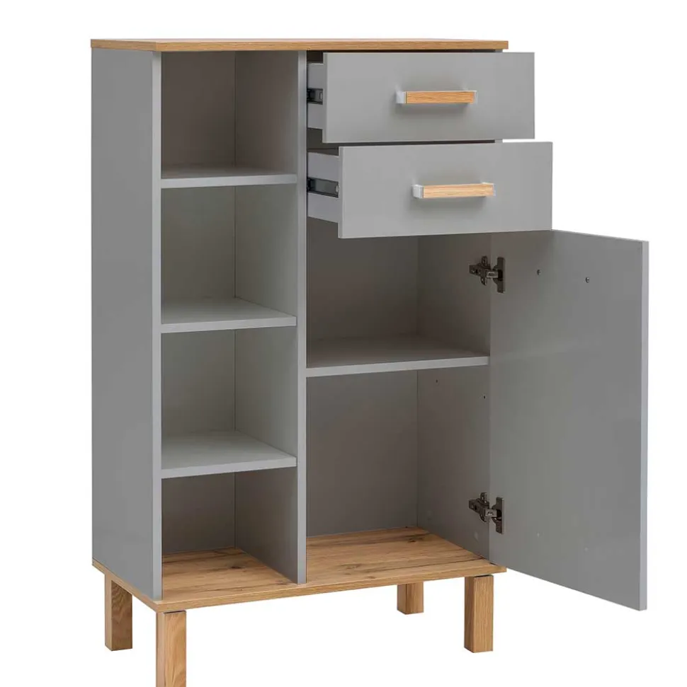 Bad Highboard in Platingrau und Eiche - Nienzo