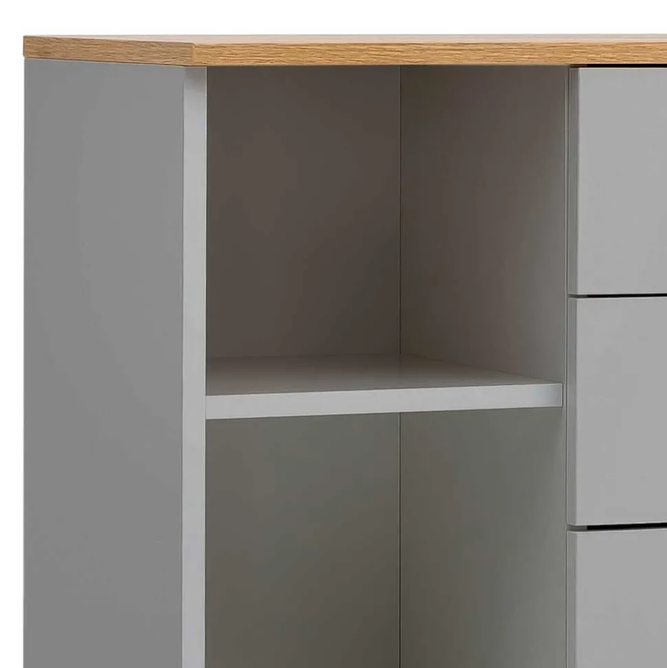Bad Highboard in Platingrau und Eiche - Nienzo