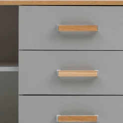Bad Highboard in Platingrau und Eiche - Nienzo