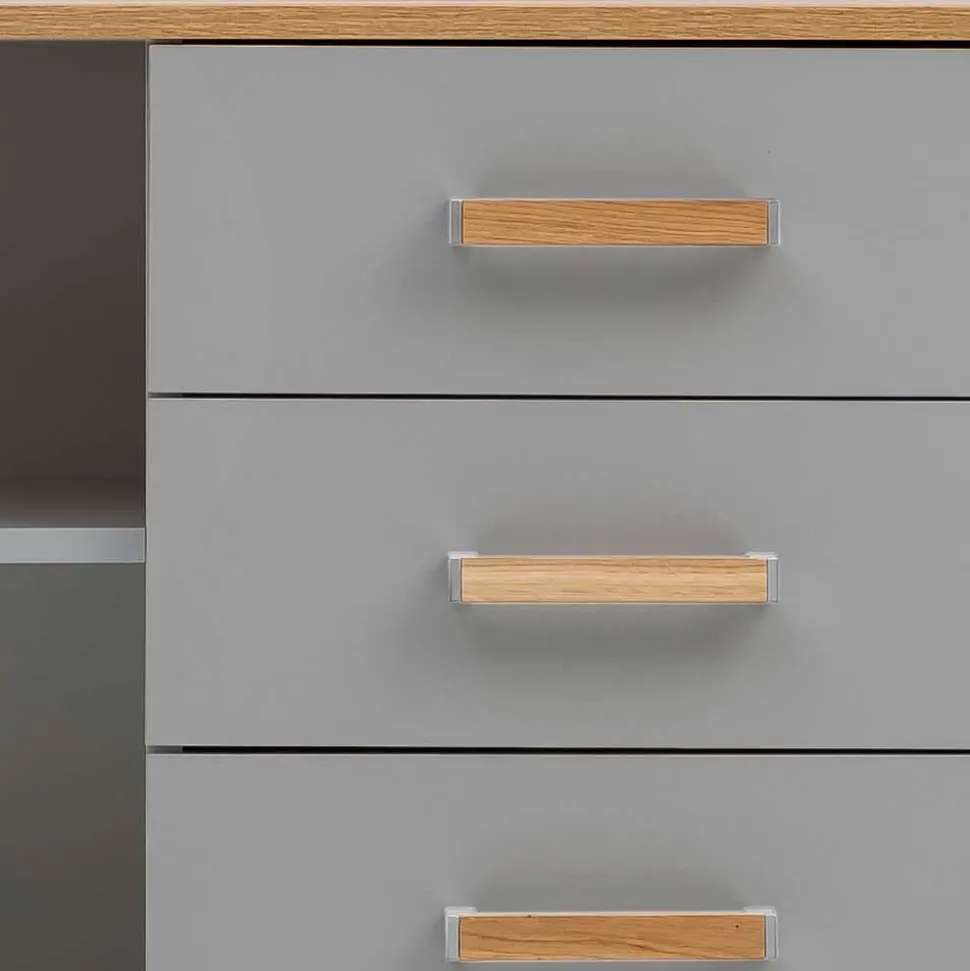 Bad Highboard in Platingrau und Eiche - Nienzo