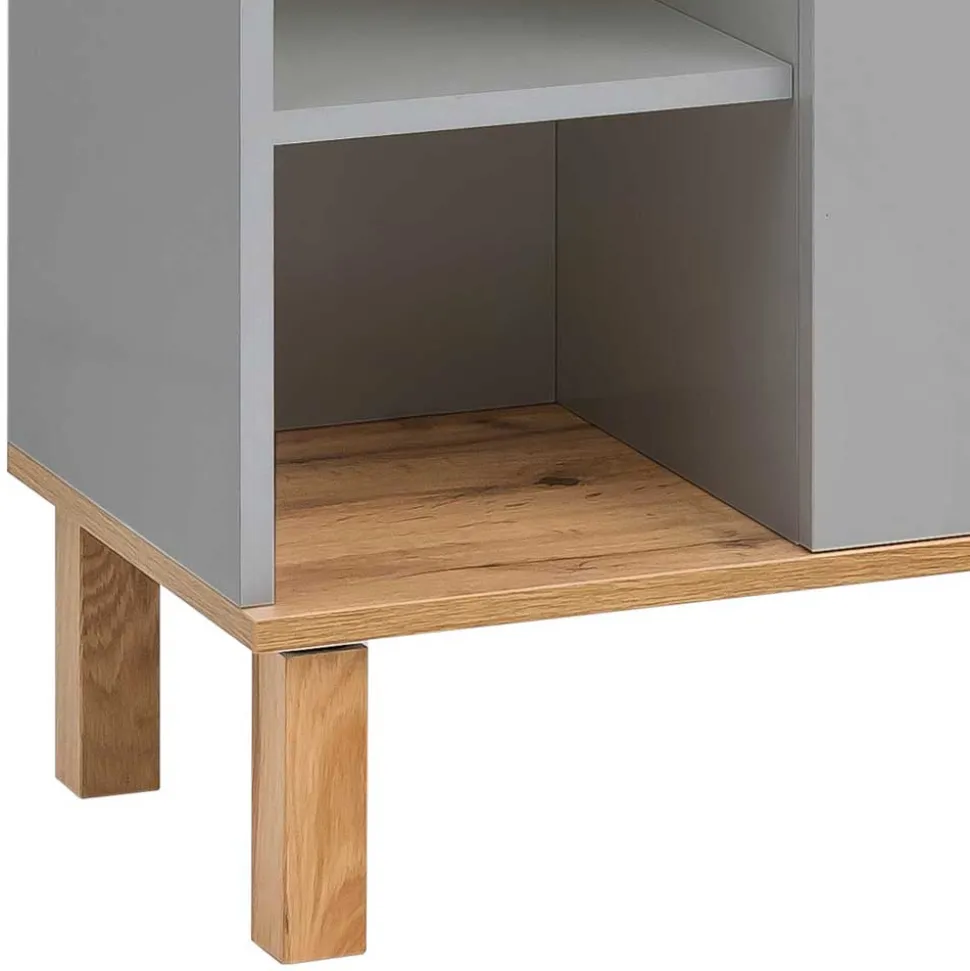 Bad Highboard in Platingrau und Eiche - Nienzo