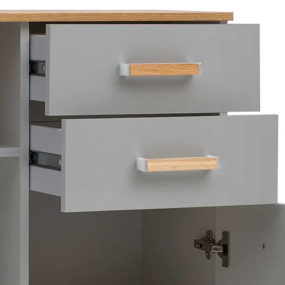 Bad Highboard in Platingrau und Eiche - Nienzo