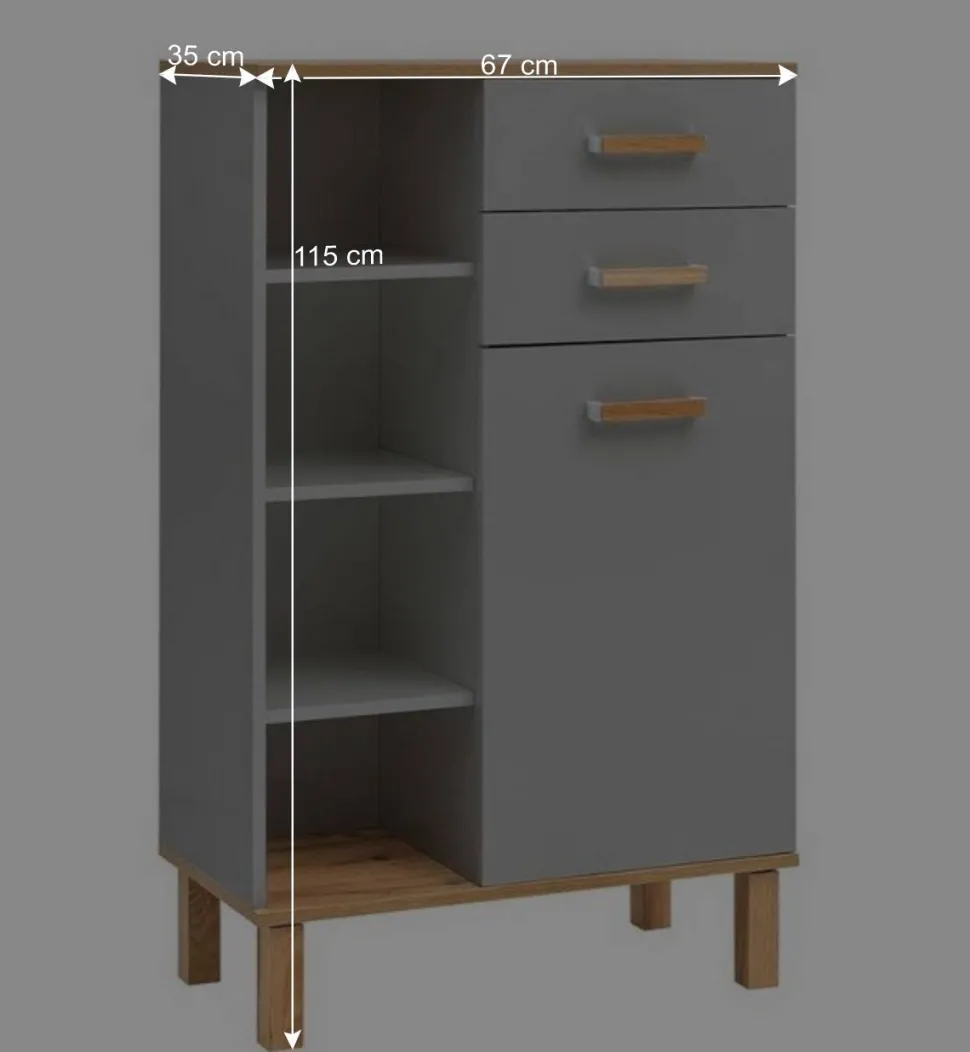 Bad Highboard in Platingrau und Eiche - Nienzo