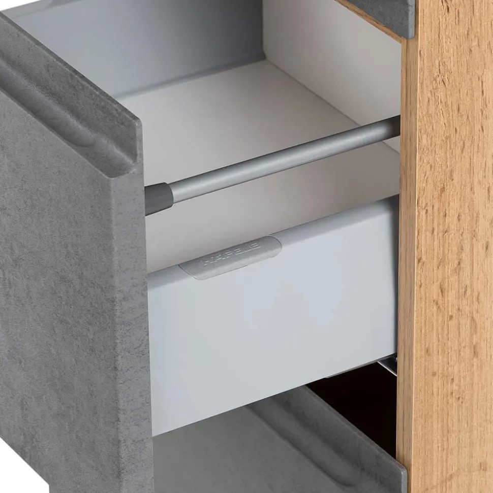 Bad Hochschrank in Beton & Holz Dekor - Mia