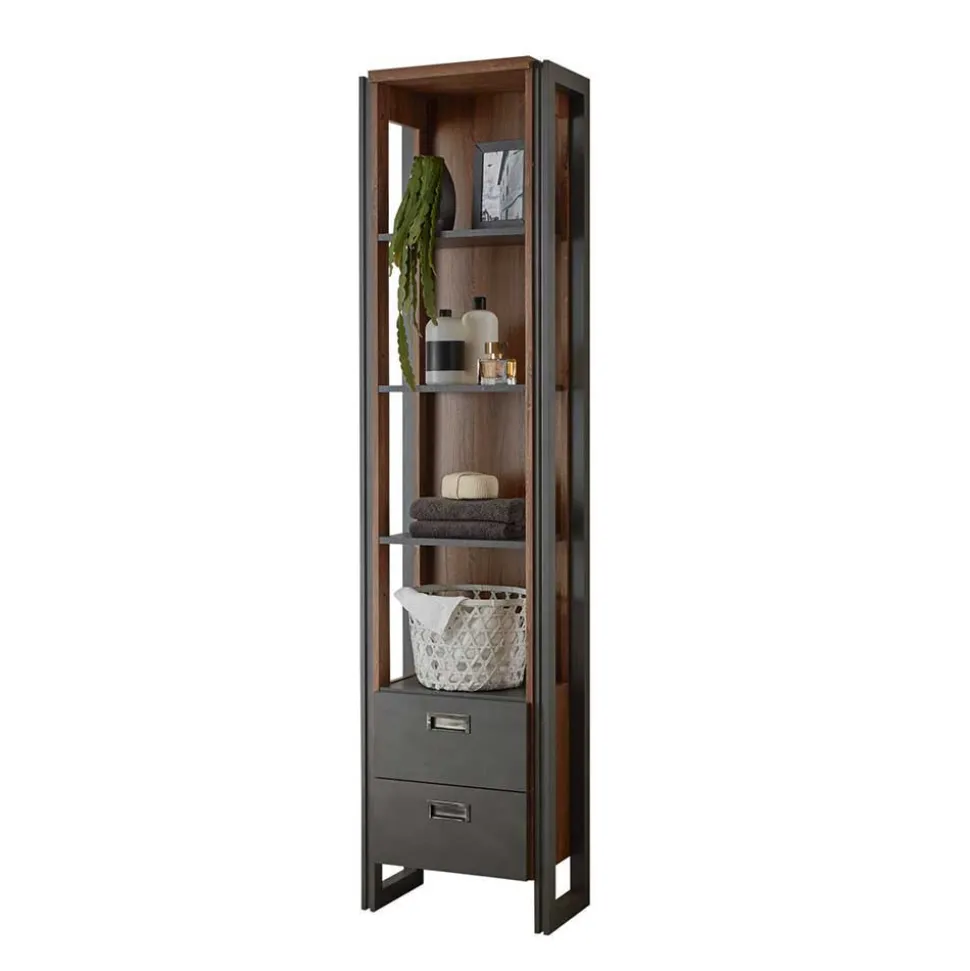 Bad Hochschrank Regal - 4 Fächer & 2 Schubladen - Forawas