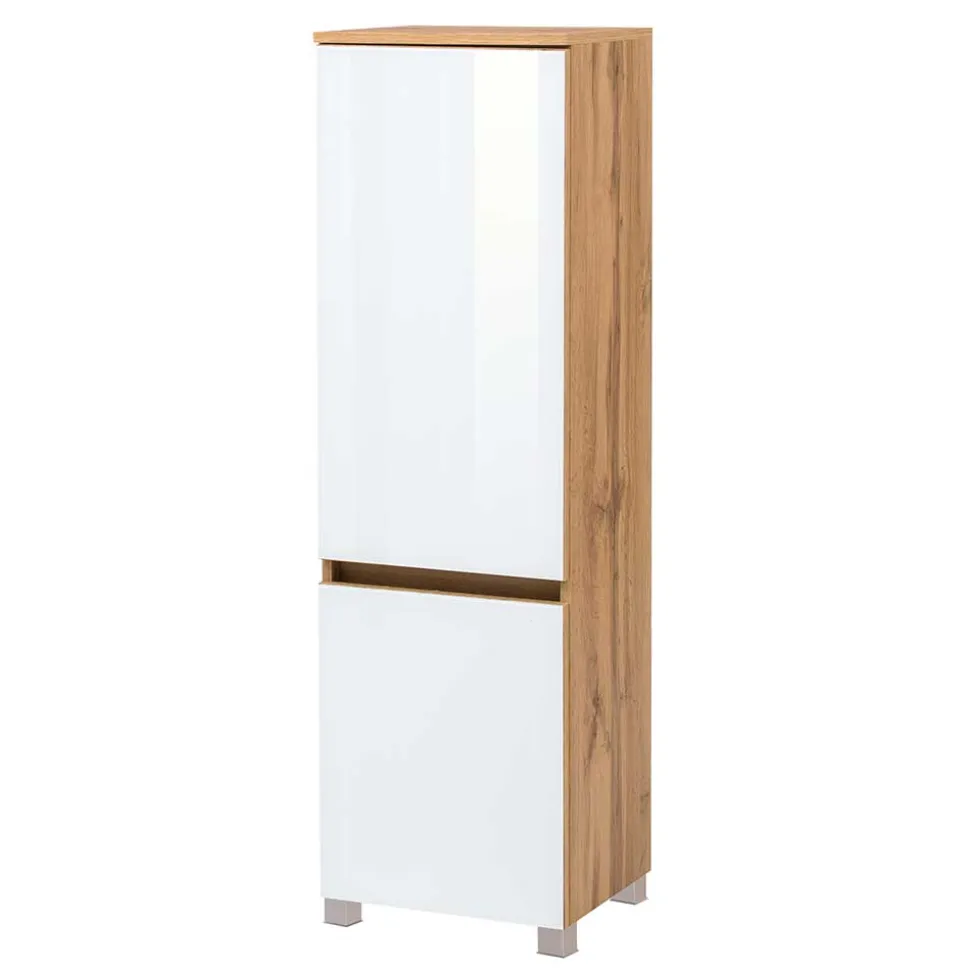 Bad Midischrank in Weiß Glas & Wildeiche - Vrendina