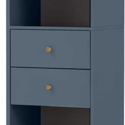 Badezimmer Hochschrank in Petrol Blau & Eiche - Matrera