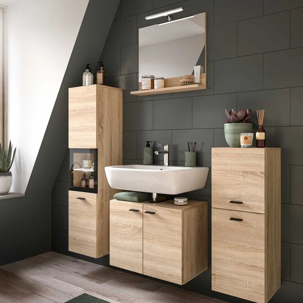 Badschrank mit Glaseinsatz - Hoxtona