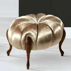 Barock Polsterhocker in Gold Stoff schimmernd - Leitha