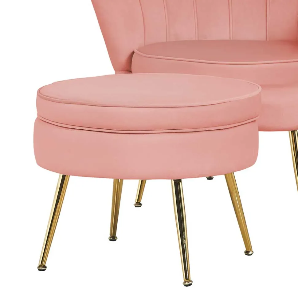 Beistellhocker in Rosa Samt - Griffin