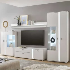 Beleuchtete Design TV Wohnwand in Weiß - Tirol (vierteilig)