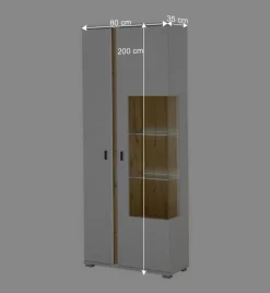 Beleuchtete Vitrine in Weiß mit Wildeiche - Racelyn