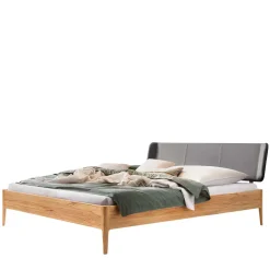 Bett aus Wildbuche massiv und Kunstleder - Padricio