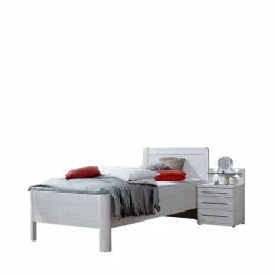 Bett und Nachtschrank Arneta in Weiß (zweiteilig)