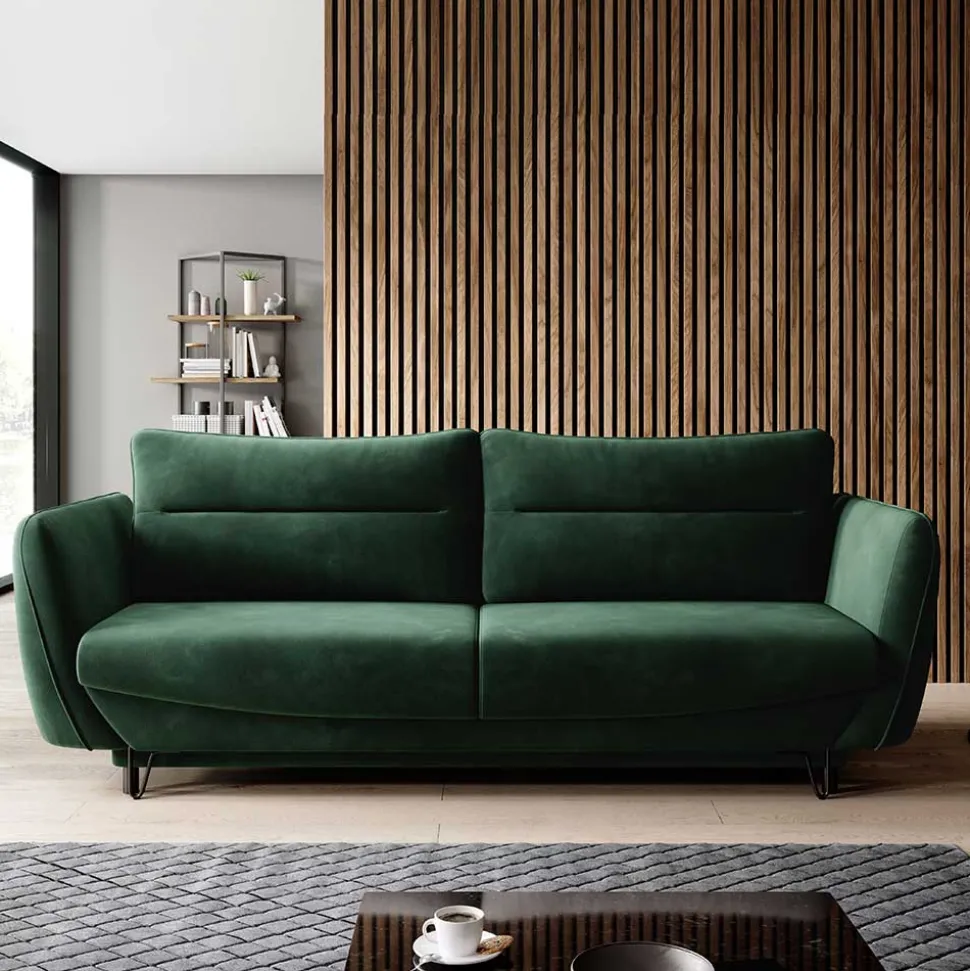 Bettcouch in Dunkelgrün Samtbezug - Major