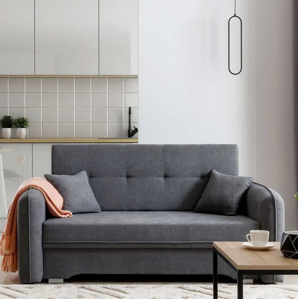 Bettcouch mit Federkern aus Velours Dunkelgrau - Lictona