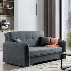Bettcouch mit Federkern aus Velours Dunkelgrau - Lictona