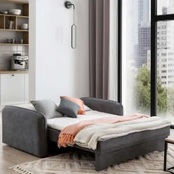 Bettcouch mit Federkern aus Velours Dunkelgrau - Lictona