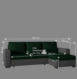 Bettsofa in Schwarzbraun Stoffbezug - Zyret