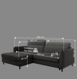 Bettsofa L-Couch in Grau Samtbezug - Lionel