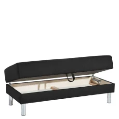 Bettsofa mit Hocker in Schwarz mit Chrom - Farella (zweiteilig)