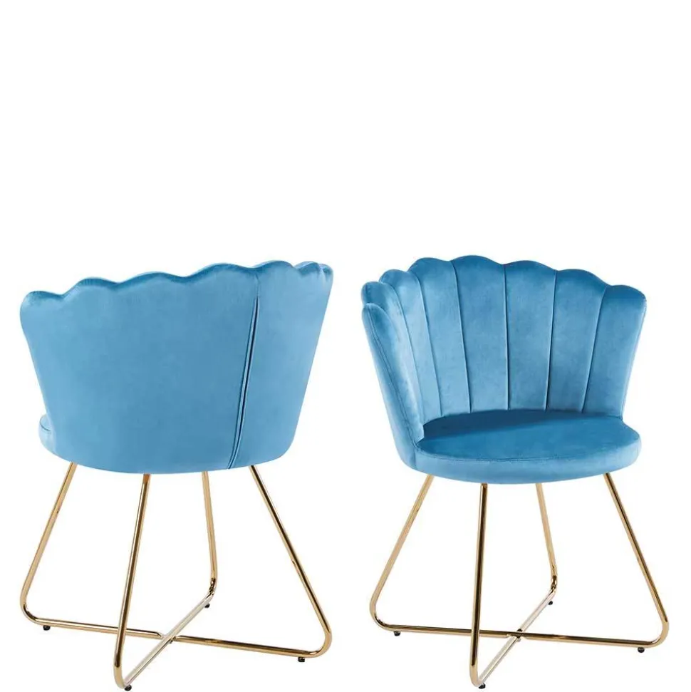 Blaue Samtstühle mit Muschel Design Lehne - Candelcero (2er Set)