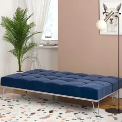Blaue Schlafcouch mit Samt Bezug - Otrando