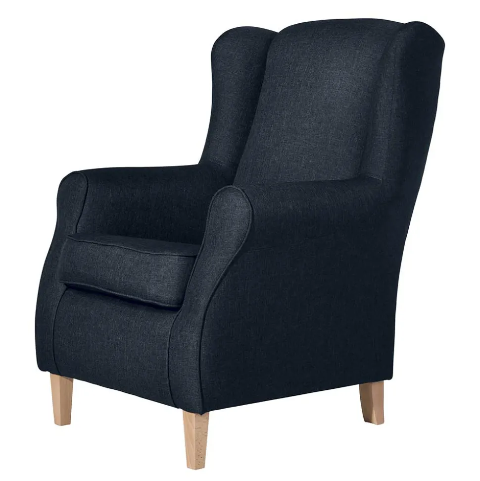 Blauer Ohrensessel mit Buche Beinen - Mag