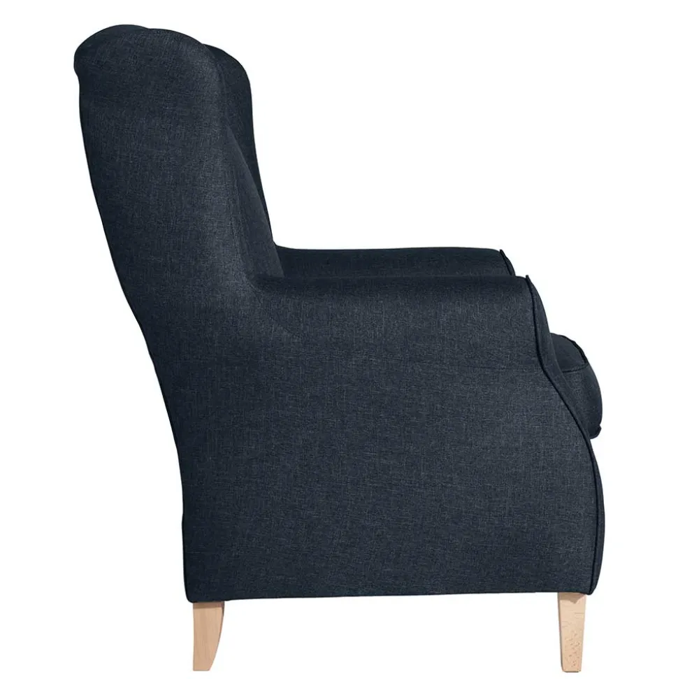 Blauer Ohrensessel mit Buche Beinen - Mag