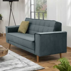 Blaugraue Couch aus Samtvelours - Lymeca