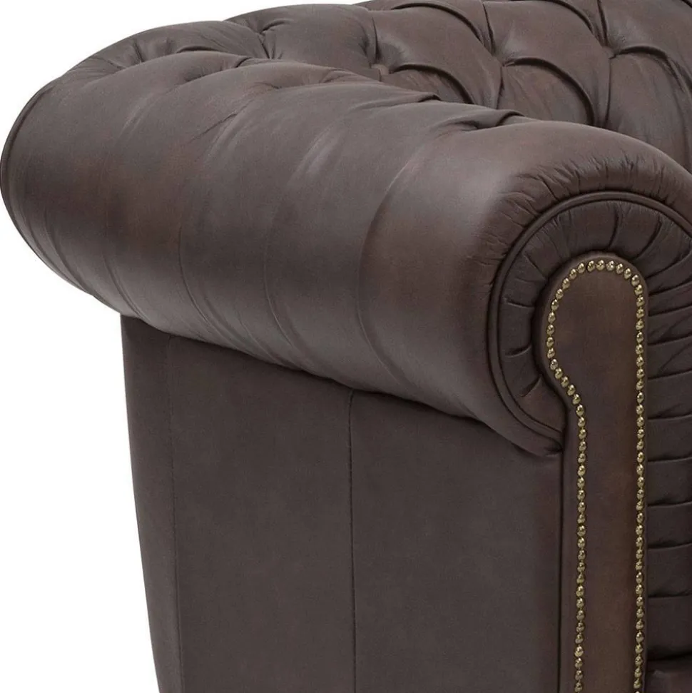 Brauner Chesterfieldsessel mit Lederbezug - Pluna