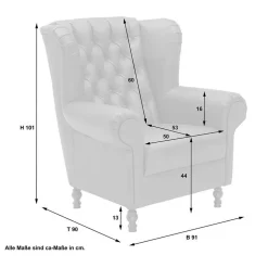 Brauner Federkernsessel mit Lederbezug - Chesterfield - Esmea